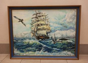 Obraz olejny 75x55 na płótnie Żaglowiec średniowieczny