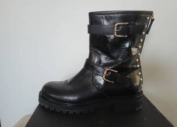 Czarne skórzane botki biker firmy Vicini r.39