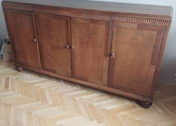 Komoda dębowa z 1958r, stół drewniany lity, 6 krzeseł skórzanych
