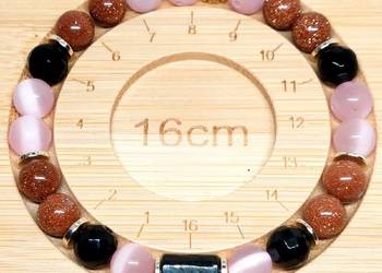 BRANSOLETKA KAMIEŃ TURMALIN KWARC PIASKOWIEC SZER.16 CM LUB NA WYMIAR