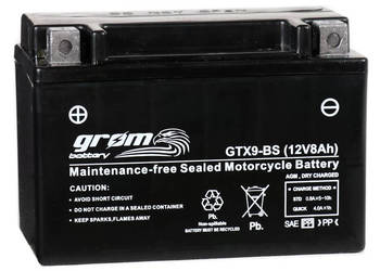 Akumulator motocyklowy GROM GTX9-BS YTX9-BS 12V 8Ah 130A L+
