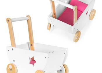 Drewniany wózek dla lalek chodzik pchacz 2w1 Ecotoys