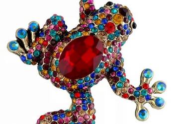 VINTAGE BROSZKA WISIOR ZŁOTA KOLOROWA ŻABA NA PIENIĄDZE SZCZĘŚCIE VINTAGE BROSZKA WISIOR ZŁOTA KOLOROWA ŻABA NA PIENIĄDZE SZCZĘŚCIE