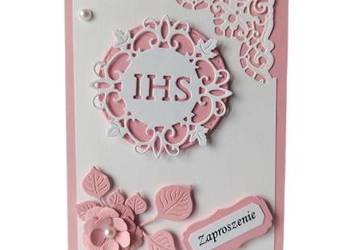 ZAPROSZENIA KOMUNIA DZIEWCZYNKA IHS W OKRĘGU C6 RÓŻ - BIEL