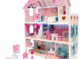 domek dla lalek drewniany różowy 70cm LED