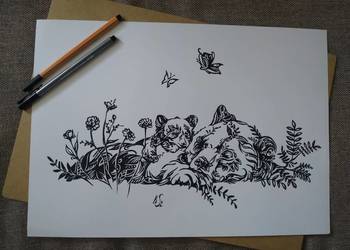 Rysunek: niedźwiedzica i syn, cienkopis - blok t. A3, 250g/m