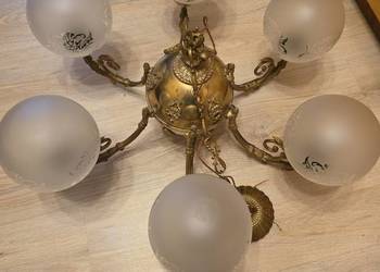 Żyrandol z mosiądzu 5 kloszy + 3 kinkiety