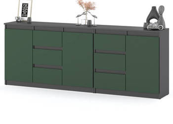 Komoda Nowoczesna Do Salonu Sypialni 6 Szuflad 200cm Szara Butelkowa Zieleń