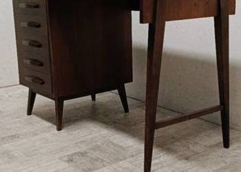 biurko PRL  patyczak dwustronne z szufladami vintage design