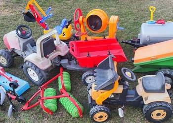 Zestaw zabawek ogrodowych dla dzieci, traktor, pług,brony, beczka, siewnik