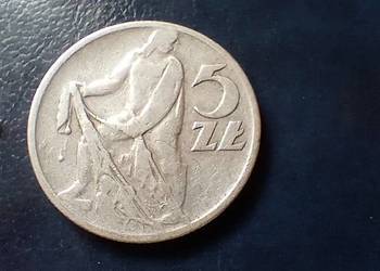 Stare monety 5 złotych 1958 Rybak cienka ręka Destrukt Polska PRL