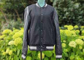 Kurtka męska H&M L wełna czarna baseball bejsbolówka bejsbolowa