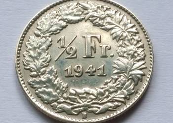 1/2 FRANK 1941 Szwajcaria, SREBRO, rzadki nakład 200tyś!
