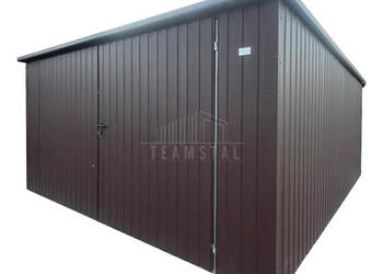 Garaż blaszany 5x5m - brama dwuskrzydłowa - ciemny brąz - dach  TS1307