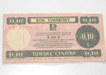 Stary Bon Towarowy Pko 0,10 Dolar Pewex 1979 antyk