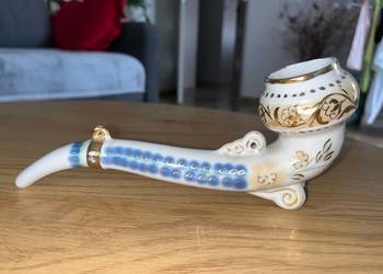 Porcelanowa Fajka ZSRR Polonne Łabędź Złocenia Vintage PRL 21cm