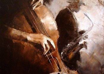 Kowalik - Jazz - 30x30cm Obraz Olejny Muzyka Bar Impresja