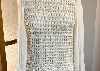 Nowa pleciona luksusowa kremowa bluzka Kaos Italy boho