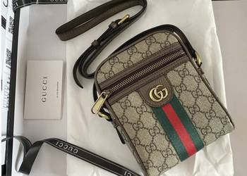 Torebka męska saszetka nerka Gucci monogram Ophidia brązowa skóra na pasku