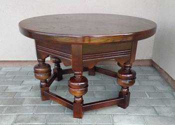 Stary stolik kawowy okrągły solidny dębowy 86cm po renowacji