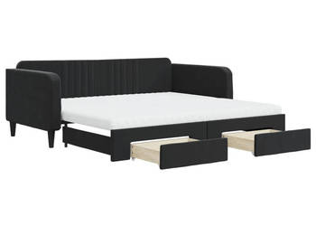Sofa rozsuwana z szufladami czarna aksamit 100x200 cm WM-3197146