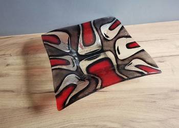 Stara duża patera, owocarka kolorowe szkło design PRL
