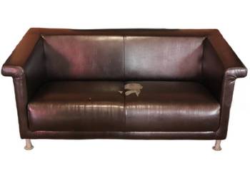 Sofa 2-miejscowa brązowa skóra, do odnowy/renowacji
