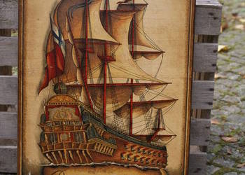 Drewniany obraz statek żaglowiec H.M.S Prince 1670