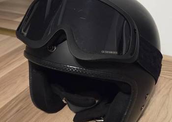 Kask motocyklowy retro / chopper + Gogle | Czarny Mat | Rozmiar L