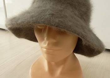 Czapka Kapelusz Bucket 90% Angora Szara Taupe Modny Fason Koreańska Marka