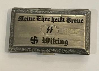 Niemiecki pojemnik na tytoń, metal platerowany, lata 30./40. XX w.