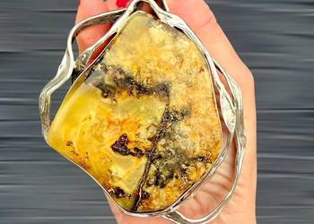 Artystyczny unikatowy wisior srebro 925 bursztyn bałtycki rękodzieło