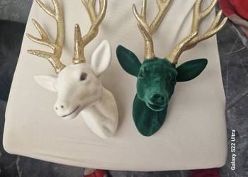 Welurowa głowa renifera / zielona duża