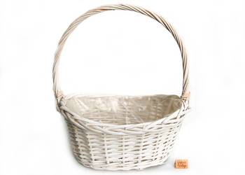 Koszyk rattanowy, biały, shabby chic, osłonka na doniczkę 33 x 25 cm