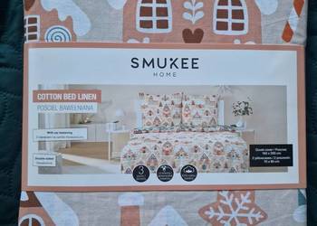 NOWA Pościel świąteczna 160x200 cm bawełniana, piernikowe domki, Smukee