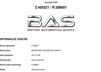 Syndyk sprzeda znak towarowy " BAS BRITISH AUTOMOTIVE SUPPLY "