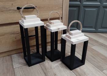 Lampiony z drewna loft komplet 3szt piękny zestaw drewno naturalne