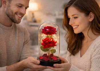 Wieczna Róża 2 róże w Kopule z Oświetleniem LED prezent Dzień Kobiet