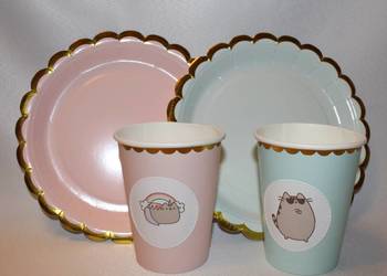 Kot Pusheen kotek Puszin kubeczki papierowe i talerzyki na urodziny