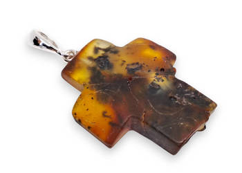 Zawieszka wisiorek krzyżyk z bursztynu, BURSZTYN bałtycki krzyż #1309