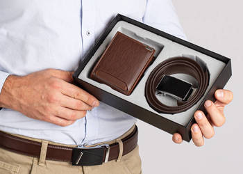 Pasek i portfel na prezent dla chłopaka elegancki męski zestaw ZP09