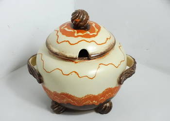Stylowa ceramiczna waza retro na nóżkach | Waza do zupy / teryna vintage la
