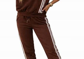 Dres damski welurowy modny komplet sportowy bluza + spodnie kieszenie