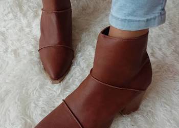 (43/44) Brązowe Botki, krótkie Kozaki kowbojki z Londynu, Top Vintage, NOWE