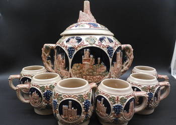 Zabytkowy niemiecki zestaw do ponczu lub grzańca firmy Gerz z kamionki