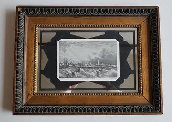 Stara grafika Cuxhaven – UM 1840 w ramie z lustrem Stara grafika Cuxhaven – UM 1840 w ramie z lustrem