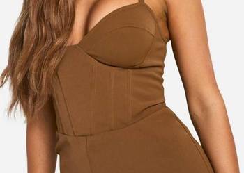 Nowy Boohoo brązowy kombinezon gorsetowy L 40 elegancki
