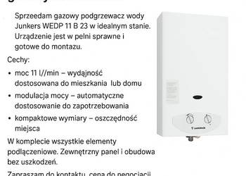Junkers WEDP 11 B 23 – gazowy podgrzewacz wody, stan idealny!