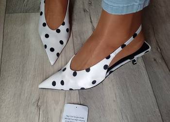 (40) ASOS/ Bialo - Czarne czółenka z odkrytą piętą z Londynu, NOWE