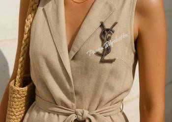 Ekskluzywna broszka YSL vintage stare złoto – elegancka przypinka monogram